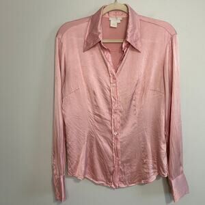Votre Nom Silk Light Pink Button Down Long Sleeve Blouse Women’s Size Large